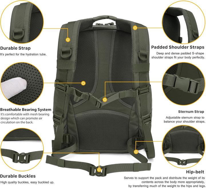 Mardingtop 25L/40L Taktischer Rucksack Herren Wanderrucksack mit MOLLE-System Militär Rucksack, Tact
