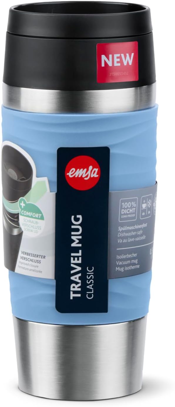 Emsa N20213 Travel Mug Wave Isolierbecher 0,36 Liter | neuer Komfort-Schraubverschluss | Edelstahl |