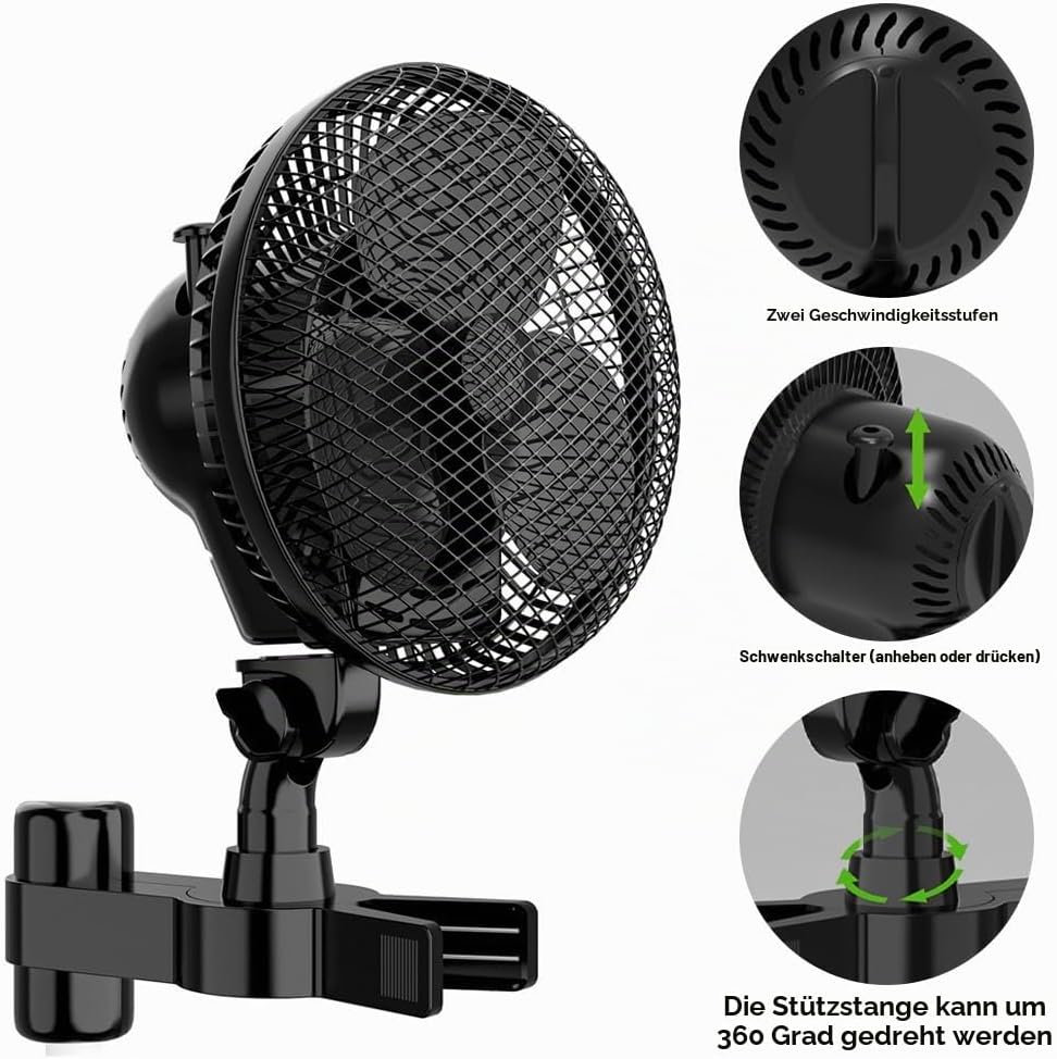 CEWROM Grow Ventilator mit Clip EC-Motor, 10 Stufen Klemmventilator, Grow Clip-Ventilator Klemmbar f