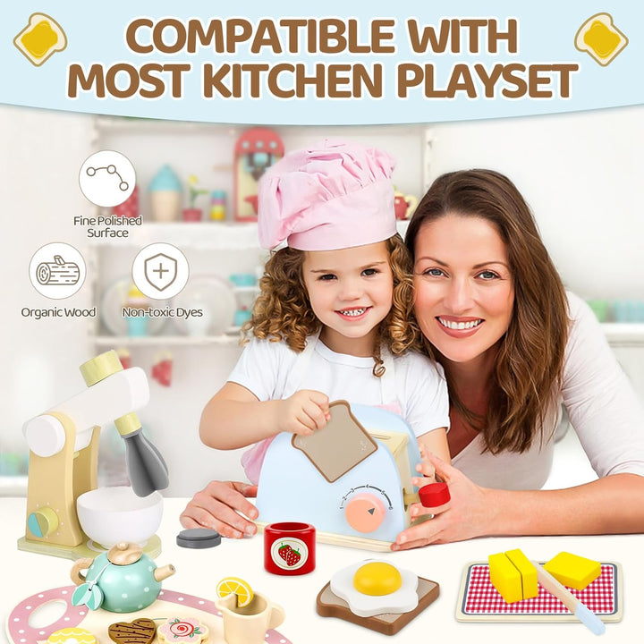 Airlab Kinderküche Spielküche Zubehör Holz, Holzspielzeug Toaster für Kinder, Pop-up Toaster Set, Sp