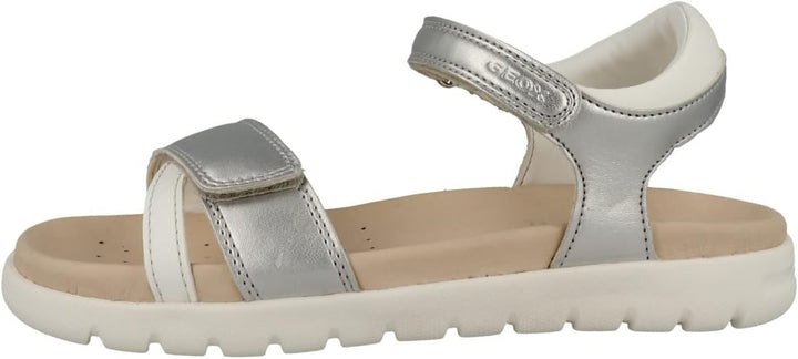 Geox Mädchen J Soleima Gir Sandal 25 EU Silver White, 25 EU Silver White