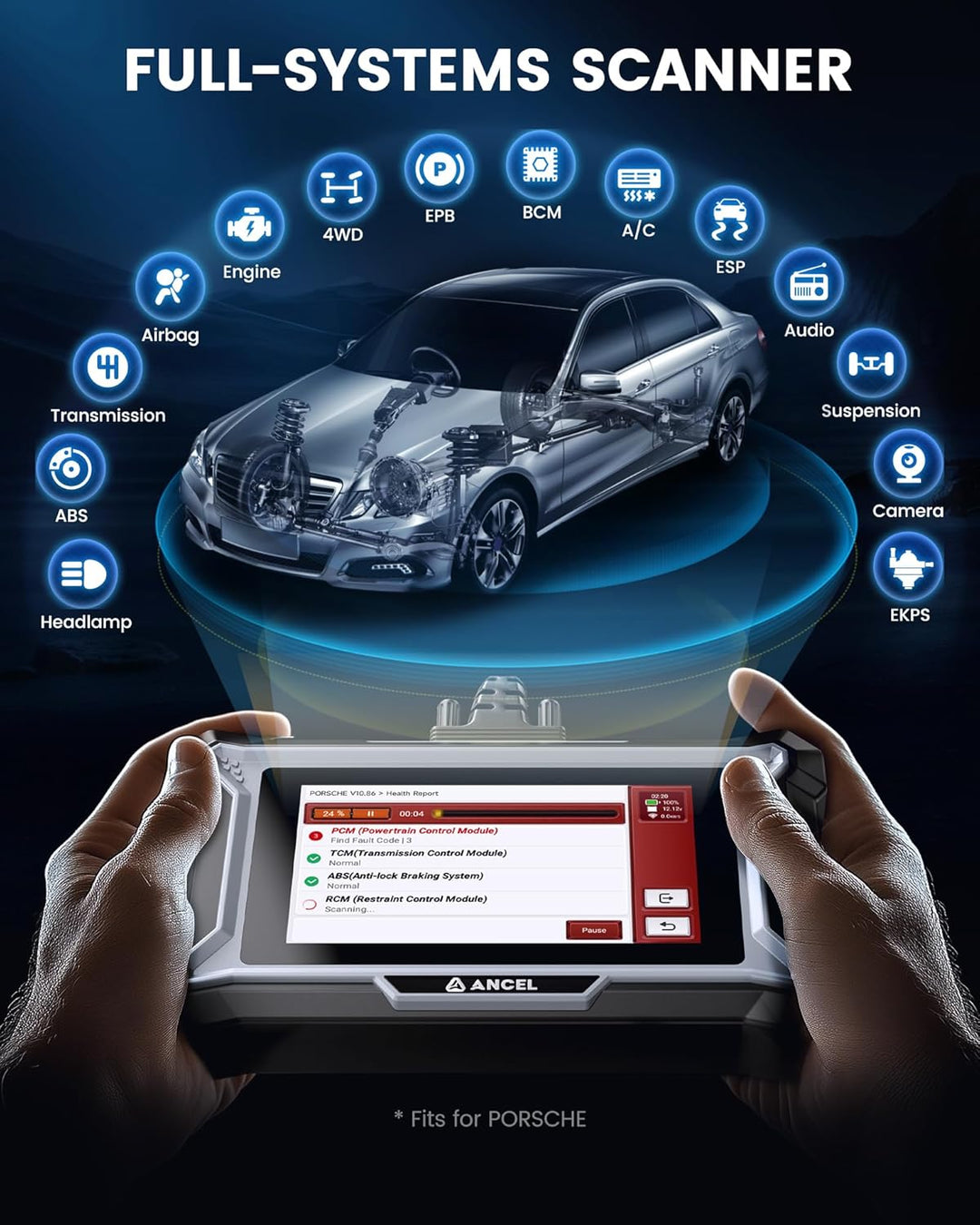 ANCEL DS160 OBD2 Diagnosegerät Auto für Porsche, ECU-Codierung & Bidirektional, AUTOVIN, Vollständig