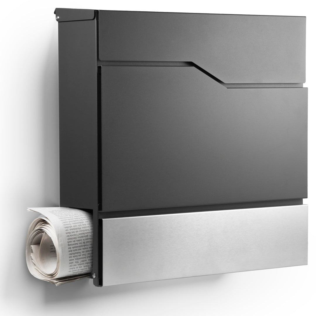 Moderner Briefkasten Personalisierbar Tokio Anthrazit RAL7016 - mit Zeitungsfach - Wandbriefkasten m