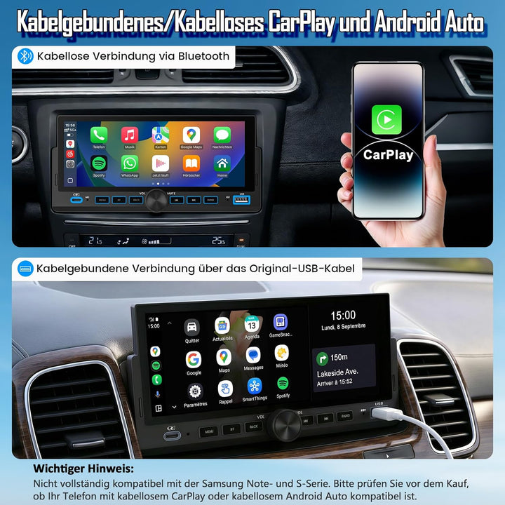 Autoradio 1 DIN mit Wireless CarPlay & Android Auto, Bluetooth Freisprecheinrichtung, FM Radio, Bild