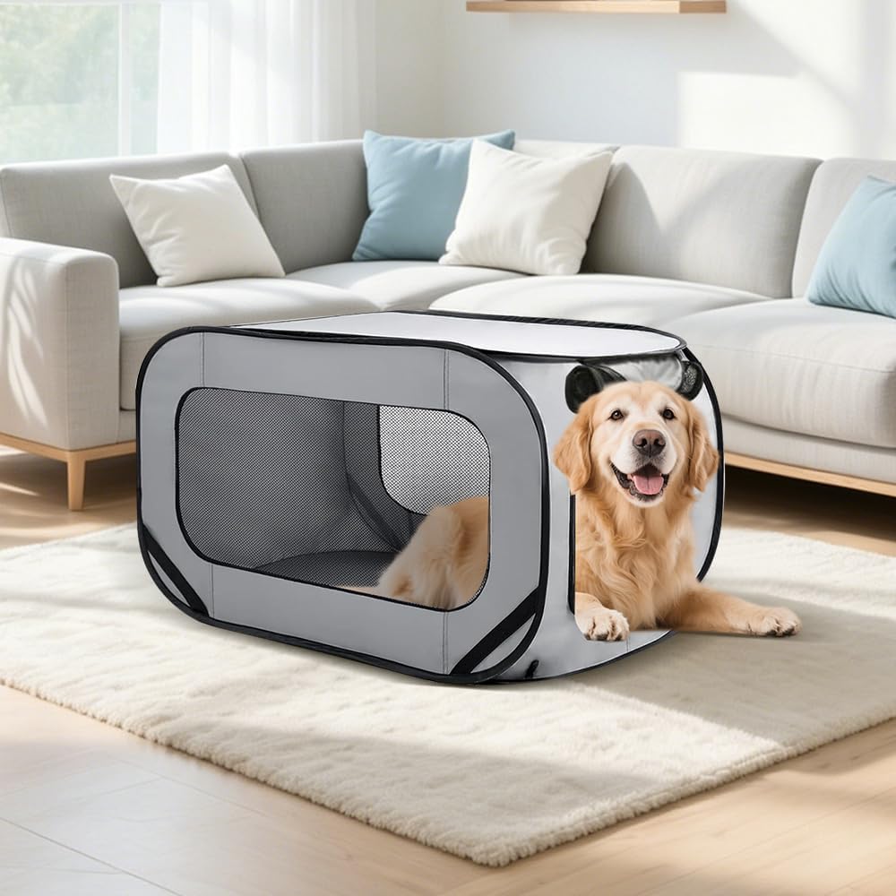 Hundetransportbox Faltbar, 92x52x52cm Pop-Up-Transportbox Hund Katze, Tragbarer Hundebox, Oxford Sto
