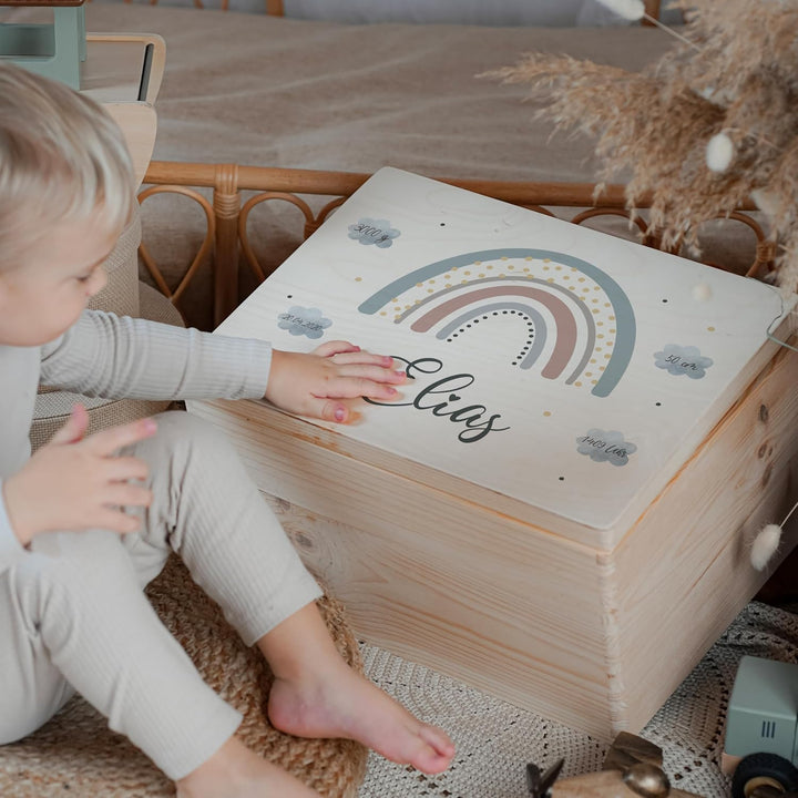 KIDSMOOD - Erinnerungsbox Baby, personalisierte Holzkiste mit Deckel, Ideal zur Aufbewahrung von Eri