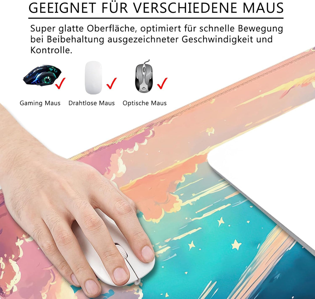 Mauspad Handgemalte Anime Illustration Schreibtischunterlage 80x30cm Mousepad XL Gross Mauspad, Comp