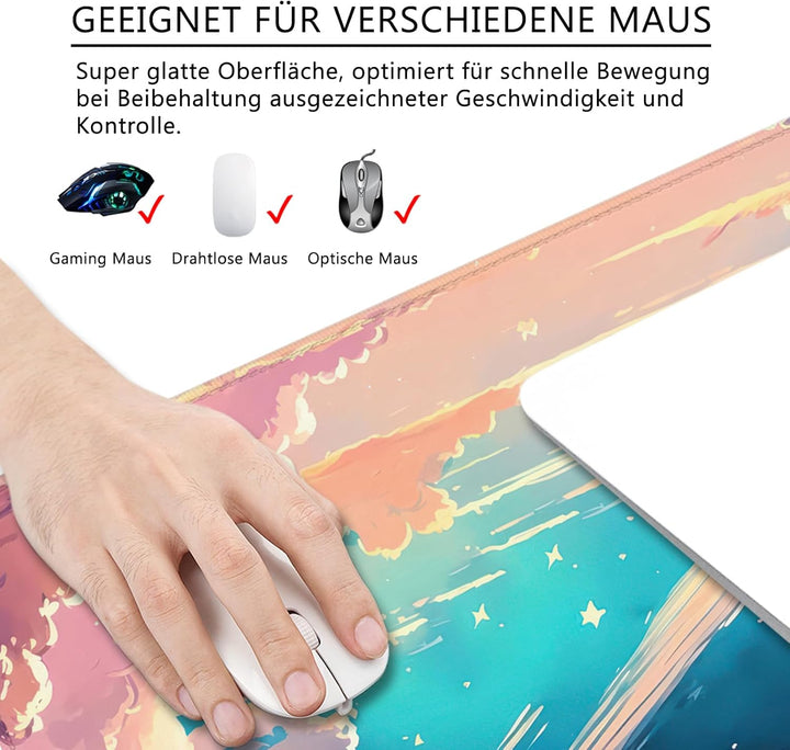 Mauspad Handgemalte Anime Illustration Schreibtischunterlage 80x30cm Mousepad XL Gross Mauspad, Comp