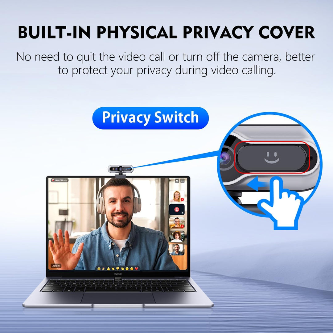 TOALLIN 2K QHD-Webcam mit Windows Hello, Gesichtserkennungs-Webcam, 5 Millionen Pixel, Computerkamer