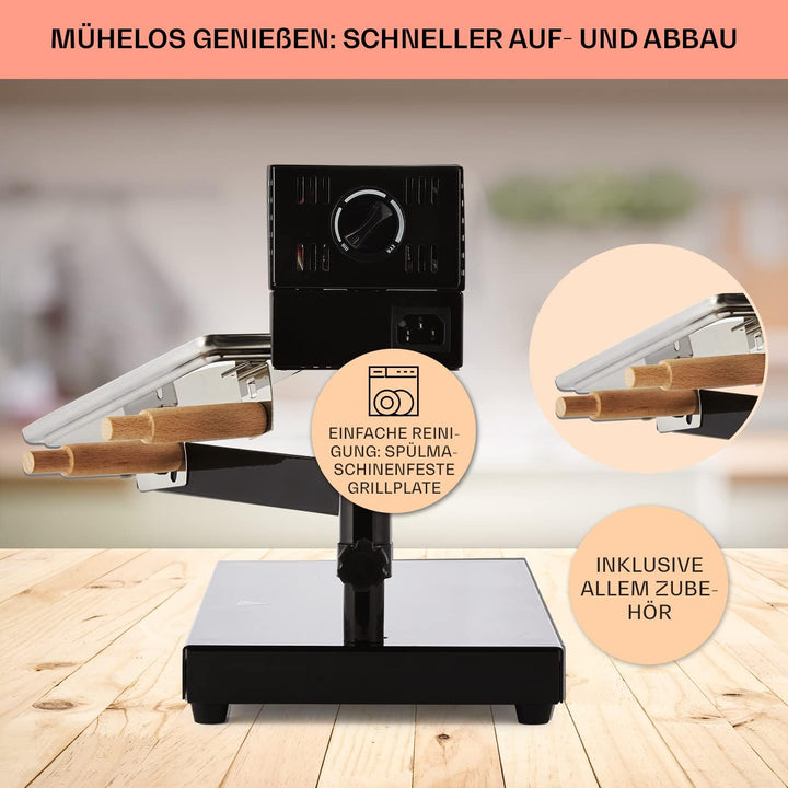 Klarstein Appenzell 2G Schweizer Raclette Grill - Käse-Raclette, Tischgrill, Standgerät, traditionel