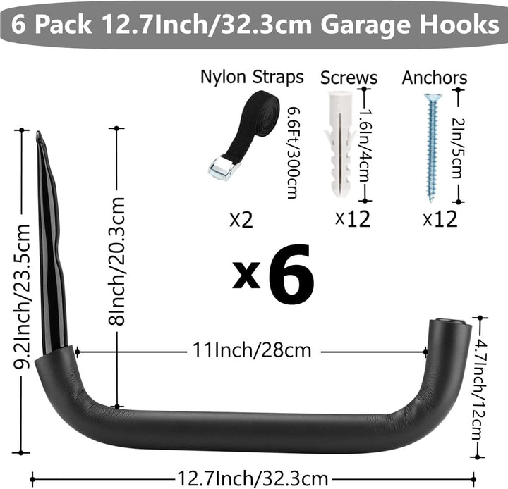 Heavdace 6 Stück Garagen-Aufbewahrungshaken, strapazierfähig, 32,7 cm Wandhalterung, Aufbewahrung, U