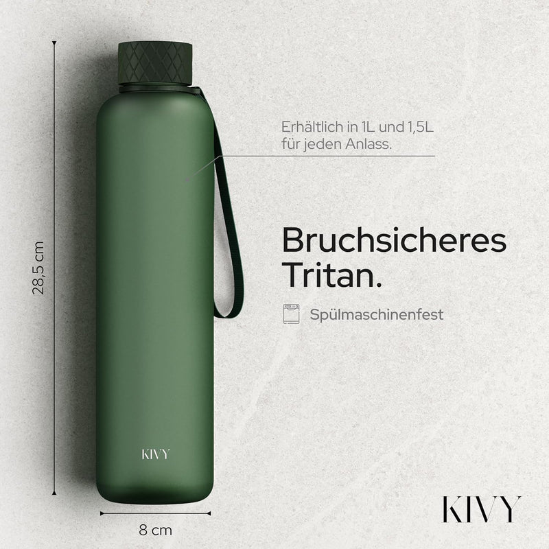 KIVY Trinkflasche 1l - Kohlensäure geeignet & Auslaufsicher - Für Sport, Schule & Büro - Sport Trink