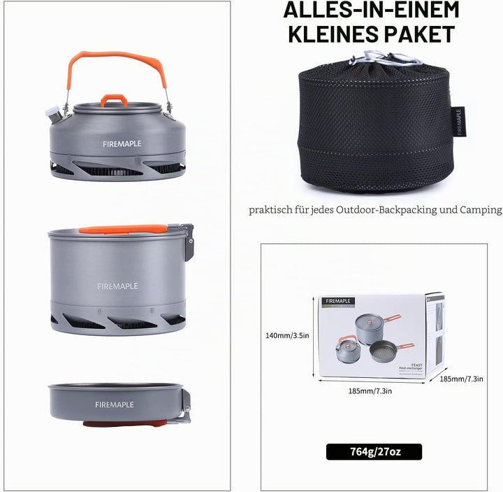 Fire-Maple Feast Series Camping-Kochgeschirr-Set | Outdoor-Kochset mit Topf, Wasserkocher, Pfanne, S