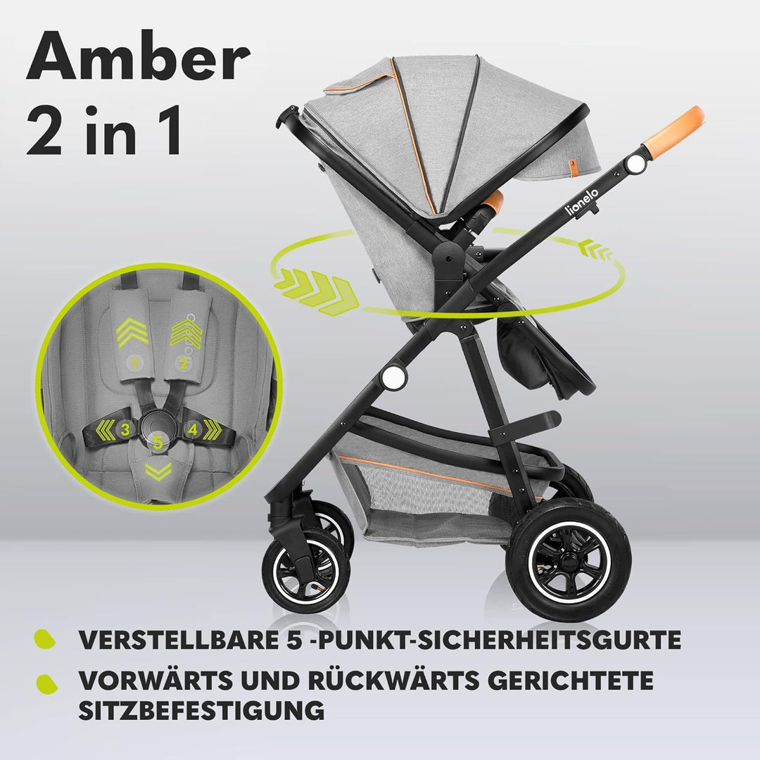 LIONELO Amber Kinderwagen 2 in 1 Kombikinderwagen, Kinderwagen Set mit sportlichen Sitz und fester B