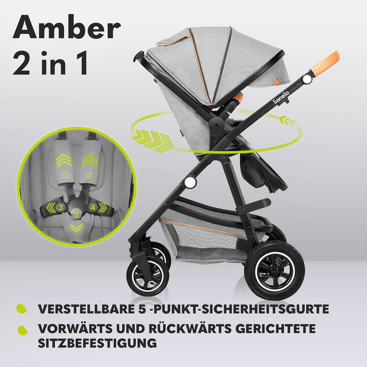 LIONELO Amber Kinderwagen 2 in 1 Kombikinderwagen, Kinderwagen Set mit sportlichen Sitz und fester B