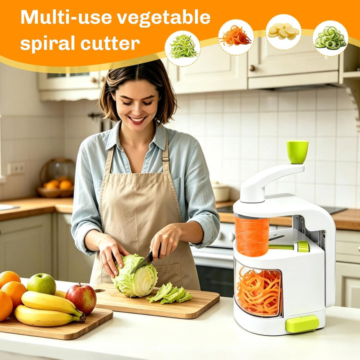 Spiralschneider Gemüse 4-in-1 mit Behälter, Zucchini Spaghetti Schneider, BPA-frei, für Karotte & Gu