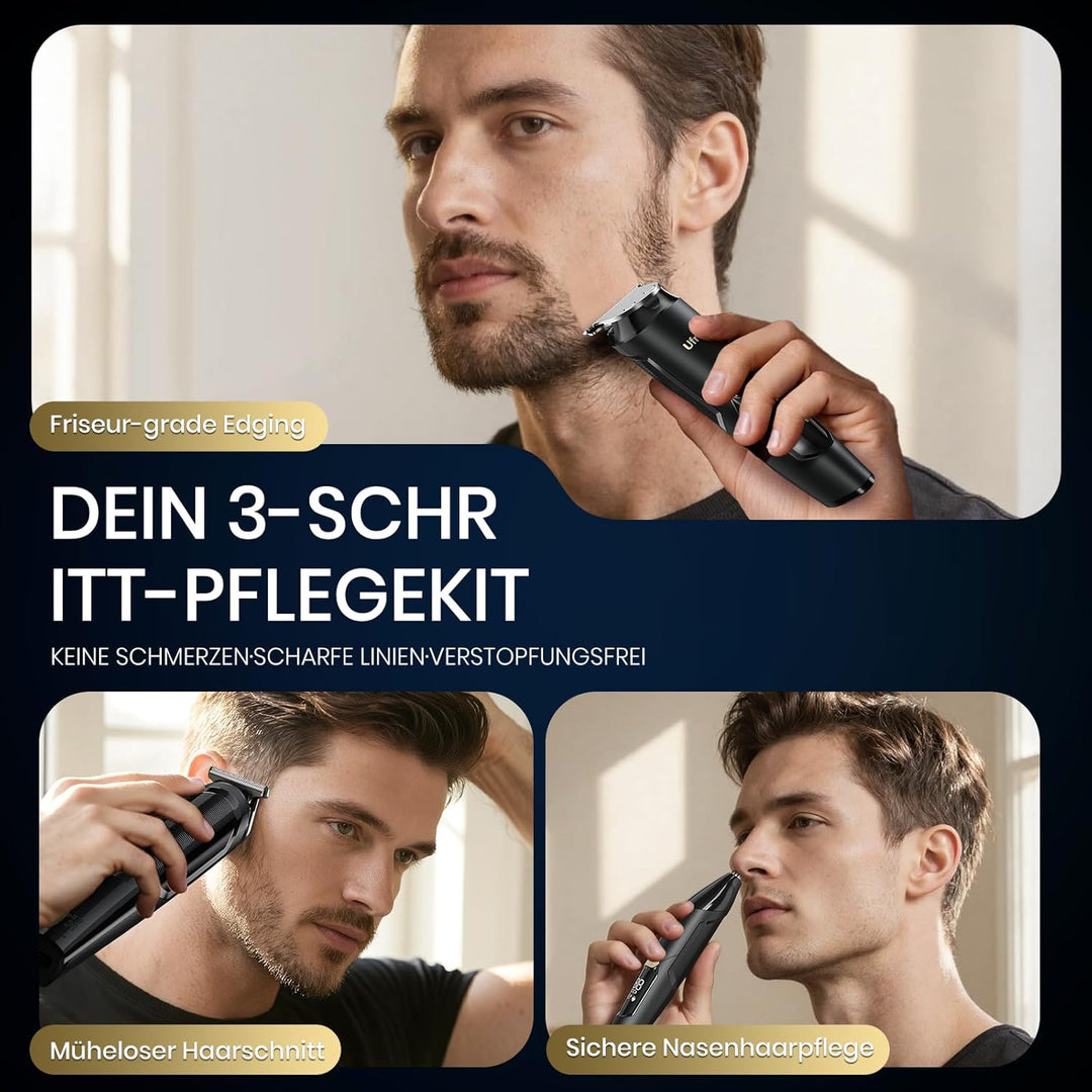 Ufree 3 in 1 Barttrimmer Herren Kit, Bartschneider Haarschneider Haarschneidemaschine Profi für Schn