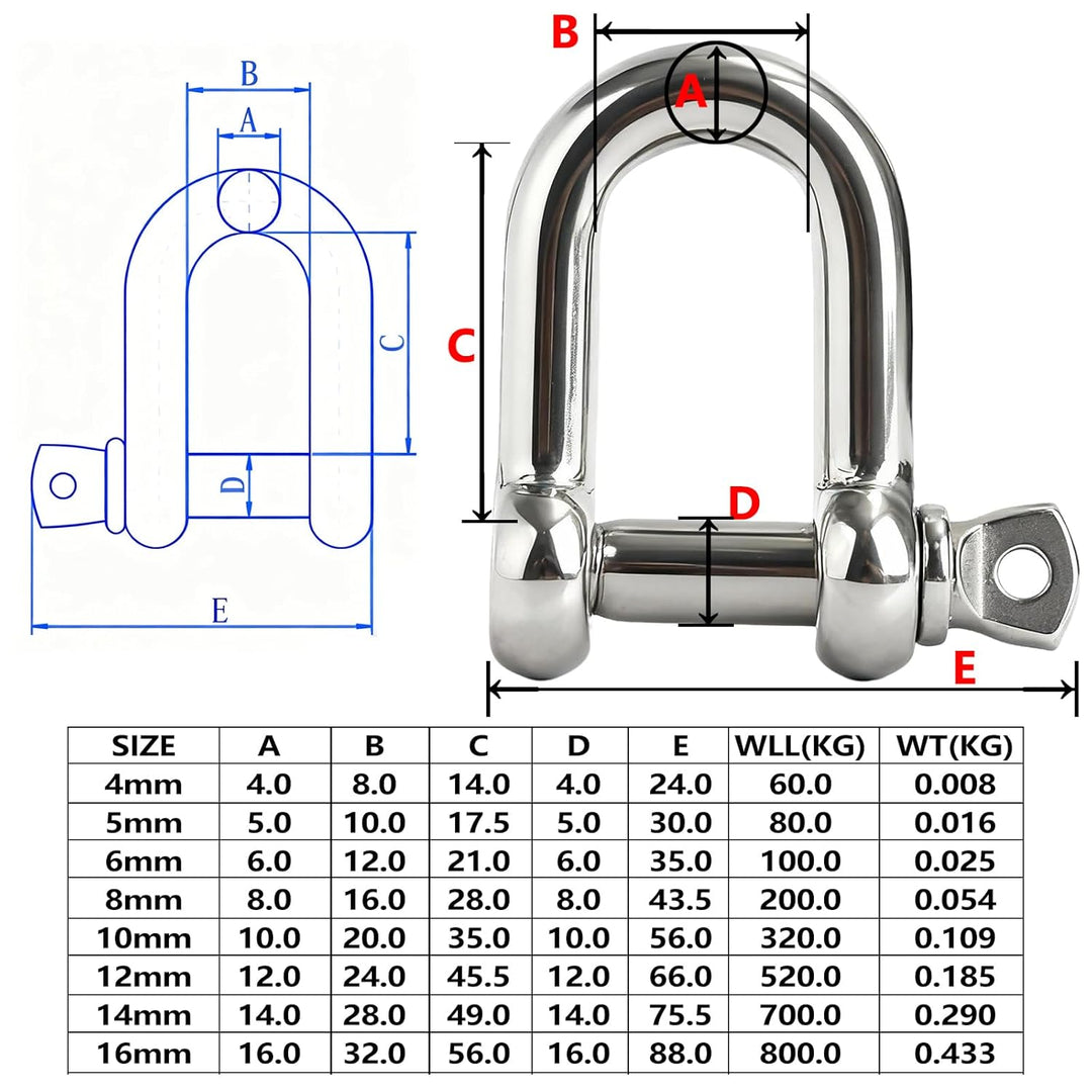 Edelstahl Schäkel Schloss, 10mm D Ring Schraube Bogen Anker für Marine Boot, Ketten Schäkel mit Pin