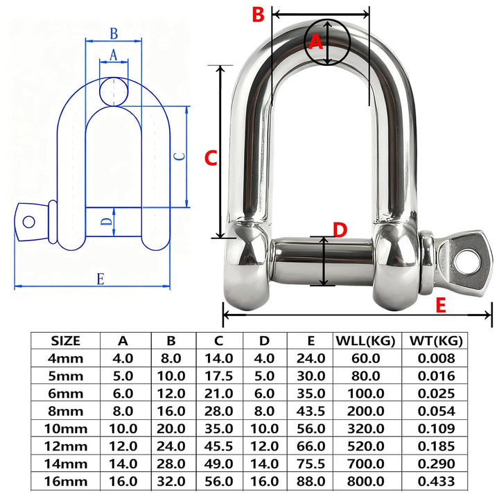 Edelstahl Schäkel Schloss, 10mm D Ring Schraube Bogen Anker für Marine Boot, Ketten Schäkel mit Pin