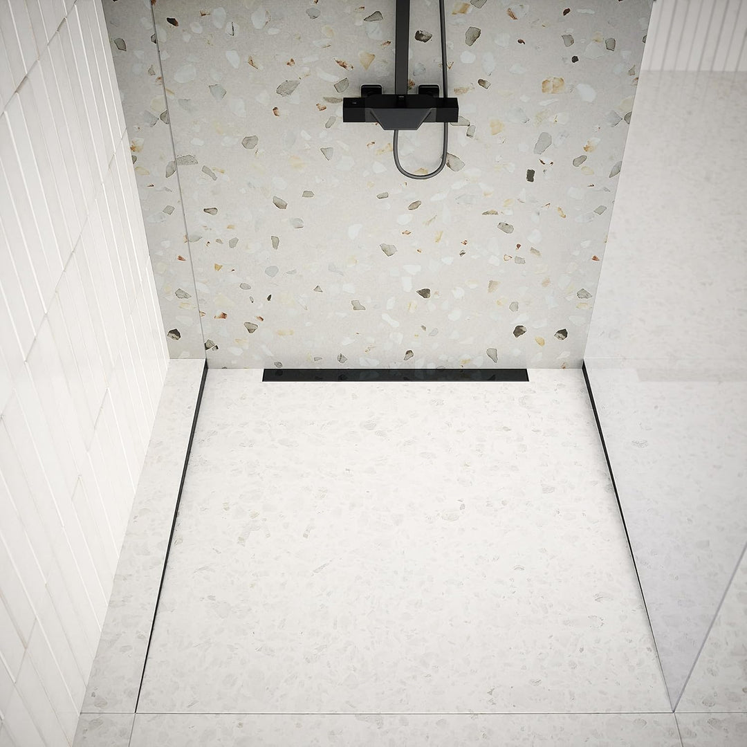 Aquabad Edelstahl Gefälleprofil Clive für begehbare Dusche in Schwarzmatt 120cm, rechtsversion, Kant