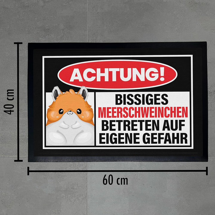 Trendation - Achtung Bissiges Meerschweinchen Fussmatte Geschenk Meerschweinchen Mama Spruch 60x40 c