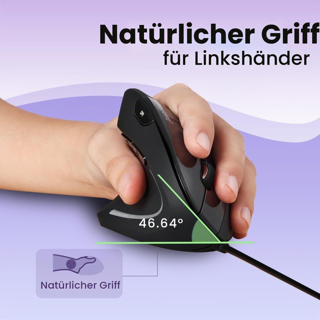 Perixx Perimice-513L Vertikale ergonomische Maus mit 2 DPI, 6 Tasten optische Ergo-Maus mit 2 Level