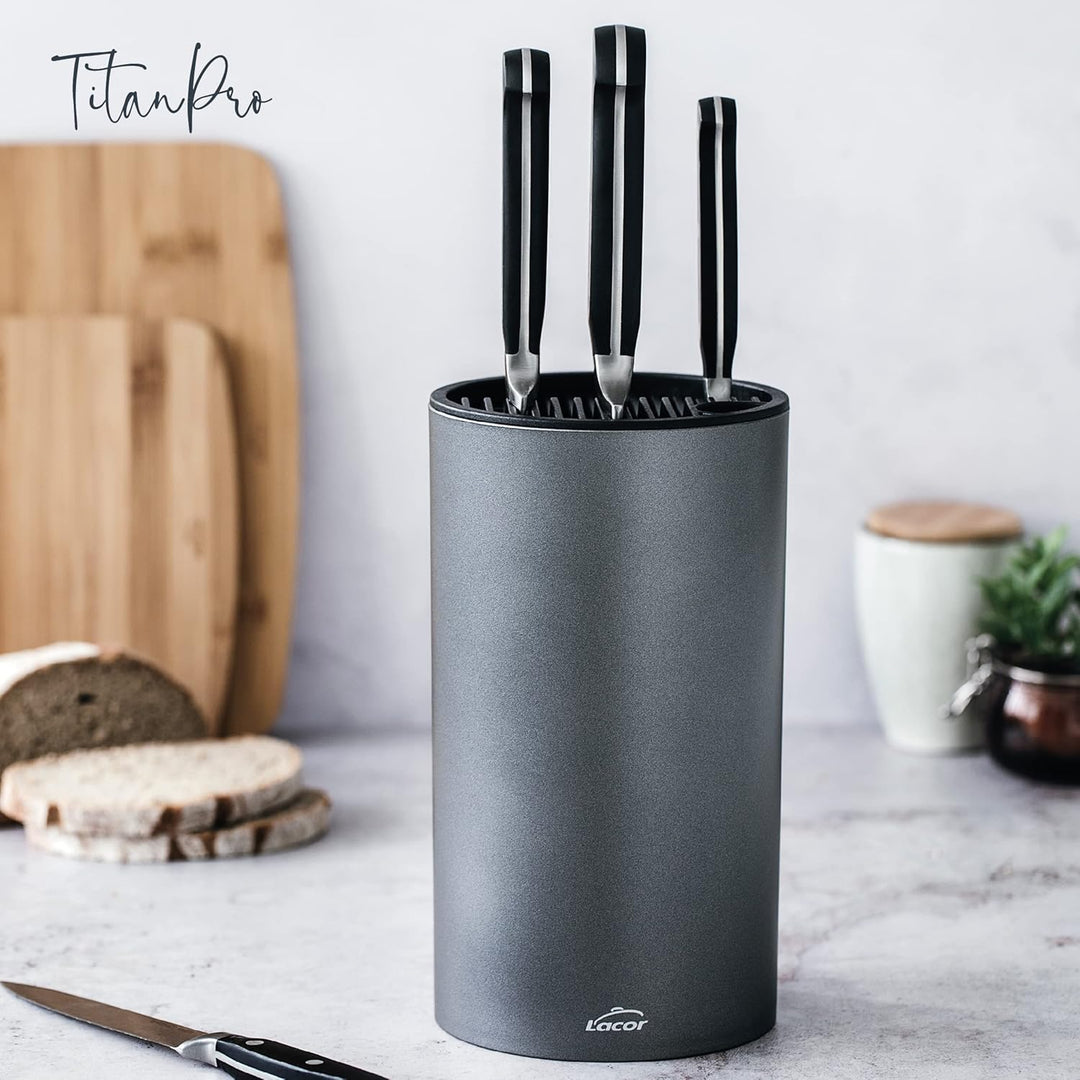 LACOR - 39038 - TitanPro Messerblock, Universal-Blockmesser, Metallic-Farbe, Ø13cm, Höhe 23cm, spülm
