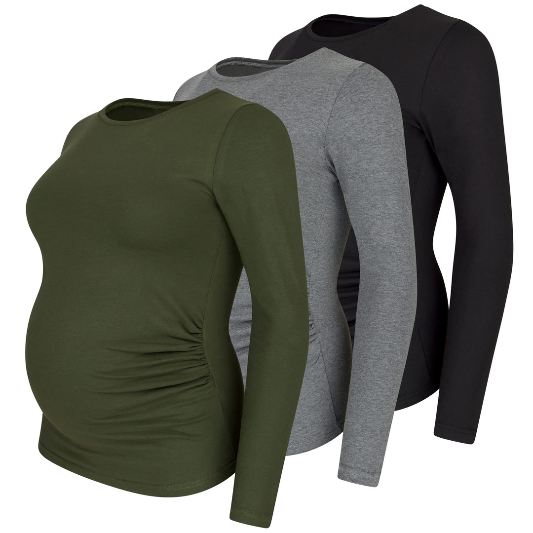M.M.C. Umstandsshirt 3er Set unifarben Umstandsmode Schwangerschaft Schwangerschaftsshirt, Langarm S