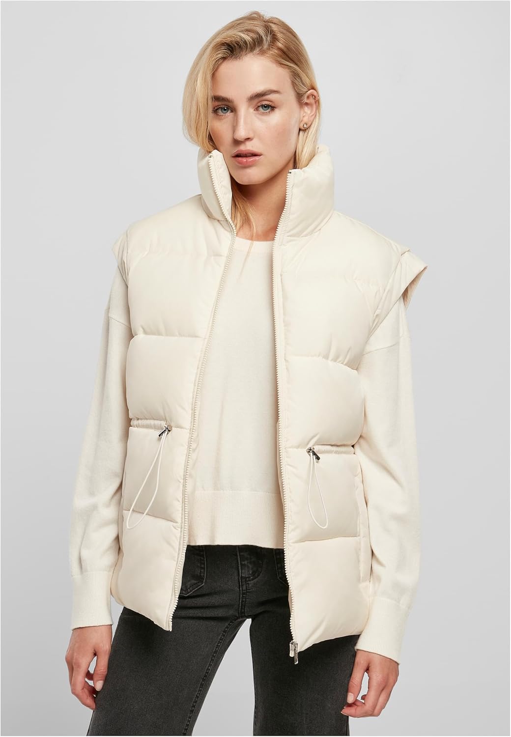 Urban Classics Damen Ladies Waisted Puffer Vest Weste M Whitesand, M Whitesand