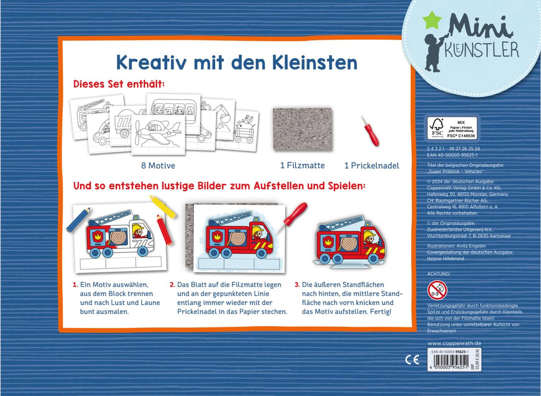 Mein grosses Prickel-Starterset: Fahrzeuge: Inhalt: Grosse Filzmatte, griffige Prickelnadel, 8 Motiv