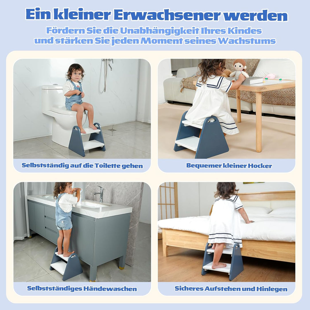 2-stufiger Tritthocker für Kinder aus Naturmaterial, Hocker & Trittstuhl Trittpult, Kindertreppe für