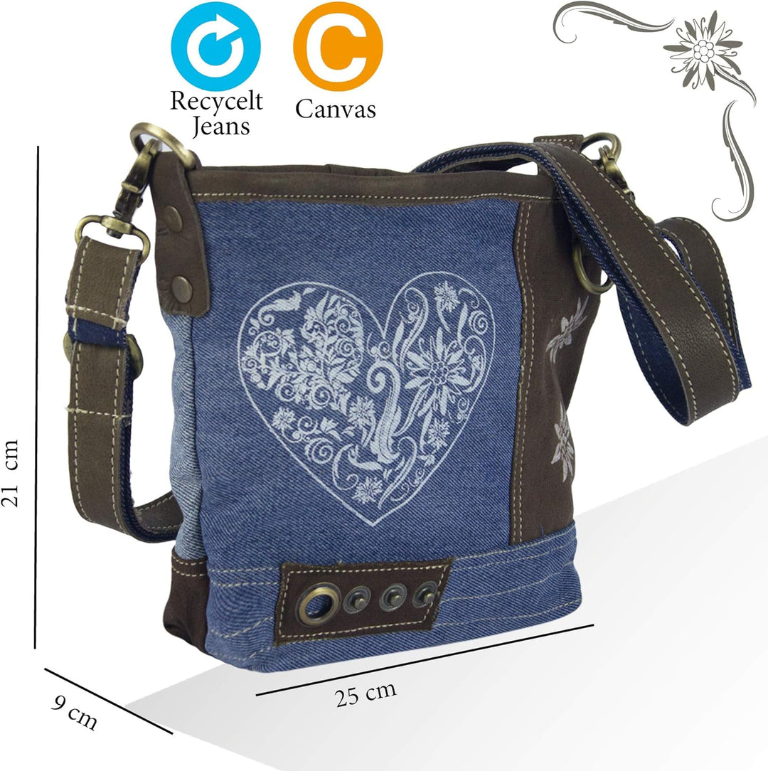 Domelo Trachtentasche. Kleine Oktoberfest Umhängetasche. Crossbody Bag mit Herz & Trachten Motiv. Da