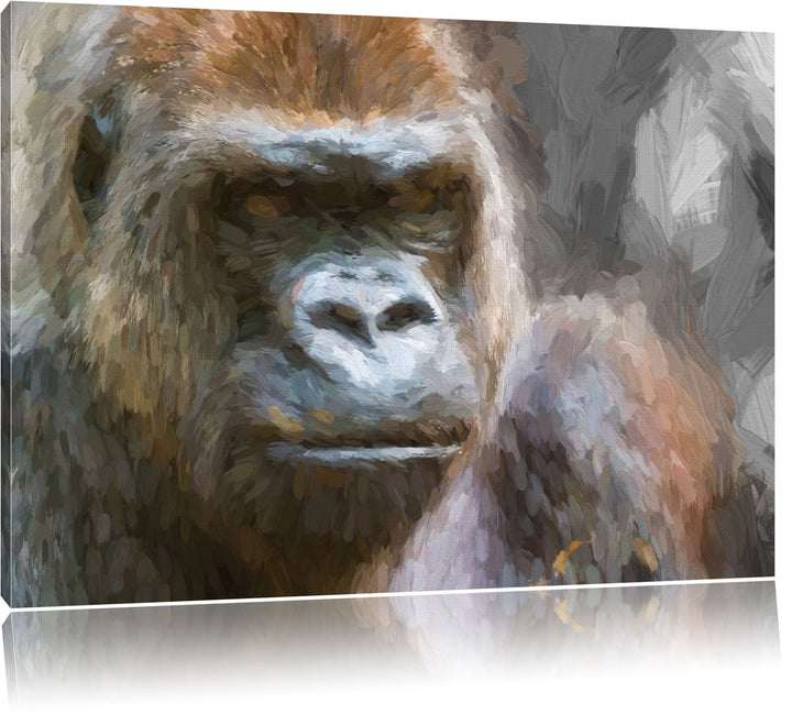 stolzer Gorilla schwarz/weiss Deluxe Format: 100x70 cm auf Leinwand, XXL riesige Bilder fertig gerah