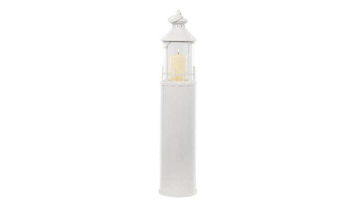KHG Laterne Leuchtturm 99 cm aus Metall/Glas in weiss, Kerzenständer, Kerzenhalter, Outdoor und Indo
