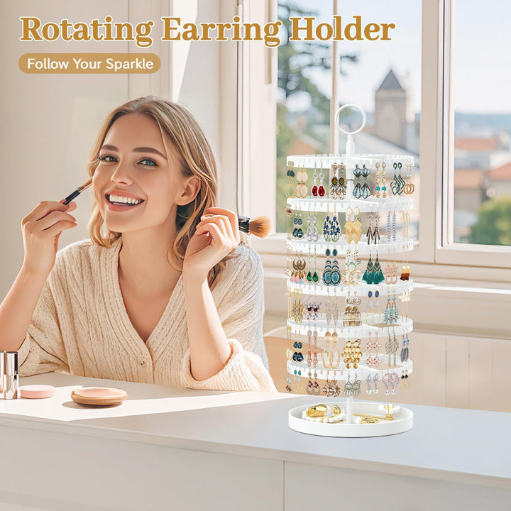 Drehender Ohrring Ständer Halter Organizer Display mit Metalltablett, 6-Stufiger Ladies Verstellbare