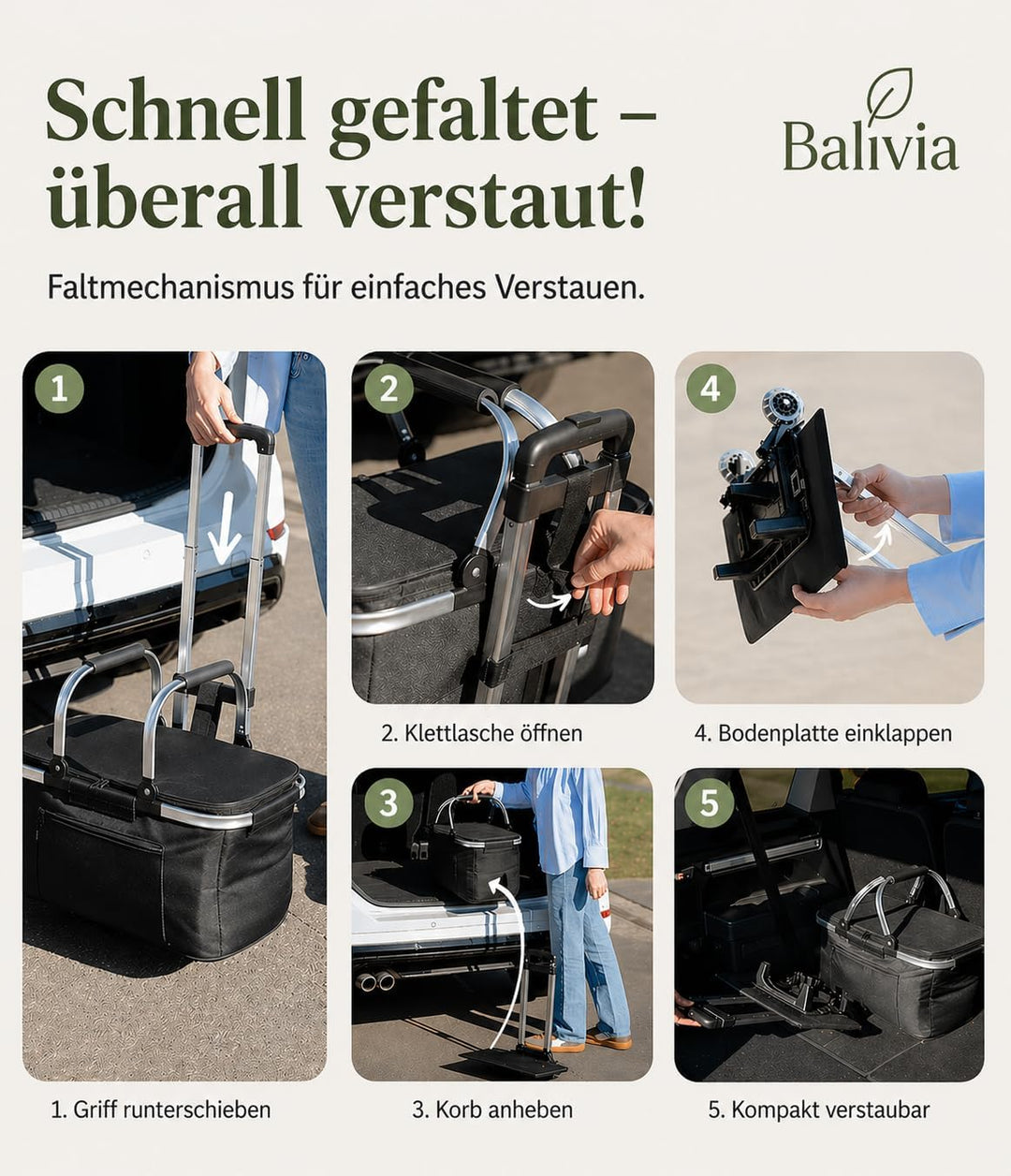 Balivia Einkaufskorb mit Rollen, faltbar & isoliert 35 L Volumen Einkaufstrolley Thermo für Einkauf,