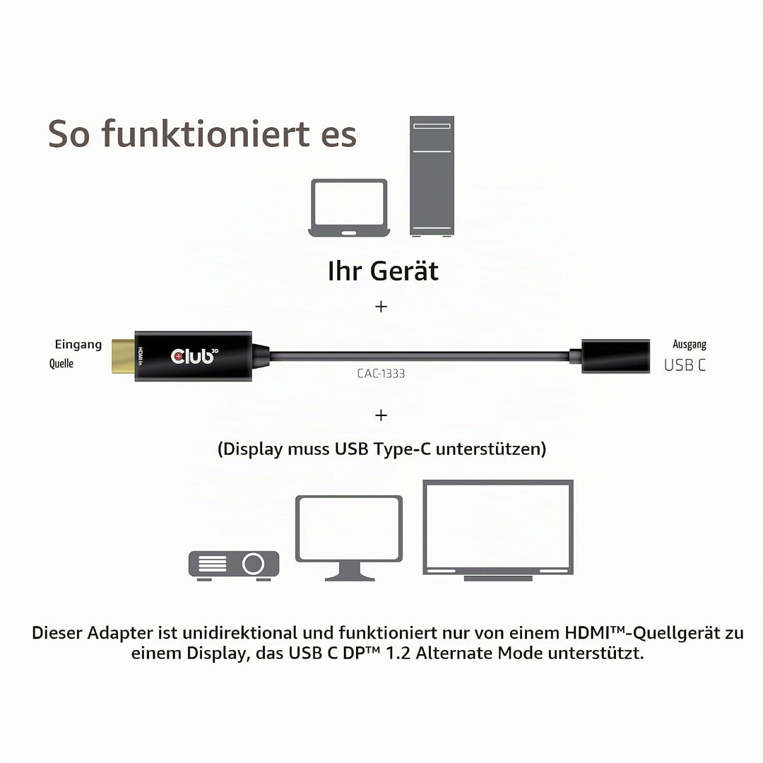 CLUB3D HDMI auf USB Typ-C 4K60Hz aktiver Adapter St./B.