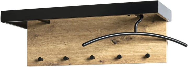 HAKU Möbel Wandgarderobe, MDF, eiche-schwarz, B 70 x T 25 x H 24 cm 70 x 25 x 24 Eiche-schwarz, 70 x