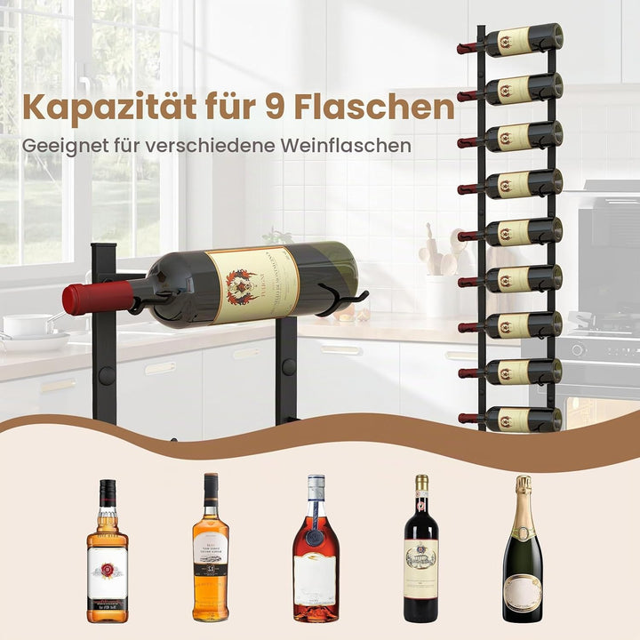 KOMFOTTEU Weinregal Wand für 6/9/12 Flaschen, vertikaler Flaschenhalter aus Metall, dekoratives Häng
