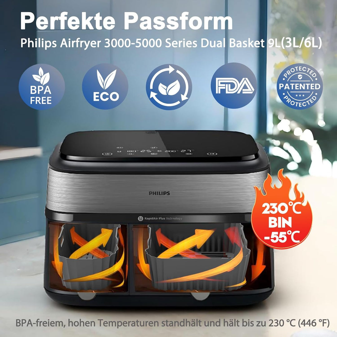 Heissluftfritteuse Zubehör für Philips Dual Basket Airfryer 3000-serie 6L/3L - 23 Stück Airfryer Sil
