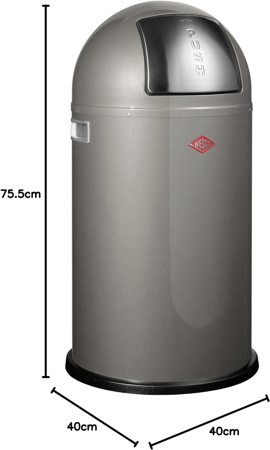 Wesco 175 831 Pushboy Abfallsammler 50 Liter Graphit 40 x 40 x 75.5cm (L/B/H), Edelstahl, Graphit