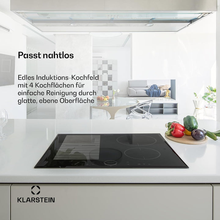Klarstein Induktionskochfeld, Glaskeramik Kochfeld, mit 4 Platten, Einbau- mit Touch-Display, Digita