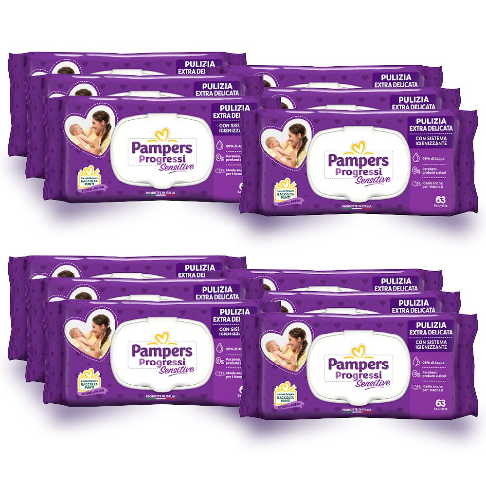 Pampers Progressi Baby-Wischtücher, 756 Einheiten (12 Packungen) – ideal für Babys empfindliche Haut