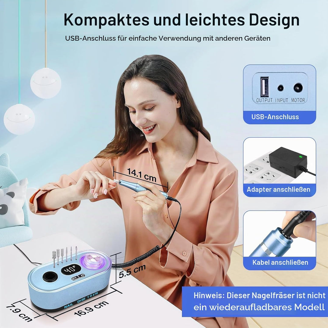 Elektrische Nagelfeile Nagelfräser Professioneller, 40000U/Min, LCD Maniküre Pediküre Set mit Multif