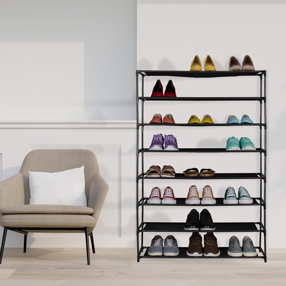 Relaxdays Schuhregal, mit 10 Ebenen, Metall Schuhablage, Stoff Ablage, Schuhgestell für den Flur, Sc