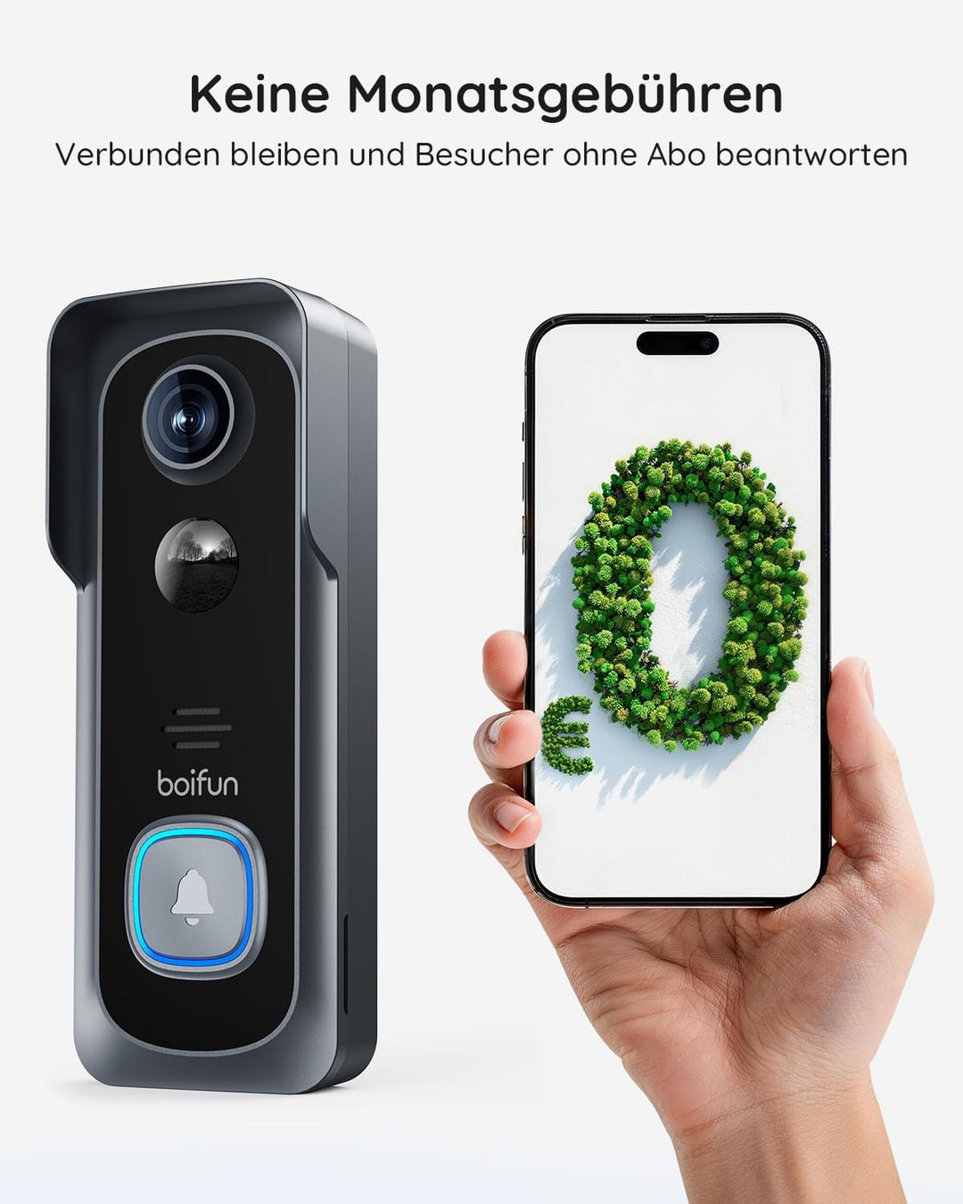 BOIFUN 2K 5MP WLAN Video Türklingel mit Kamera,Alexa-kompatibel, Nachtsicht, PIR Bewegungserkennung,