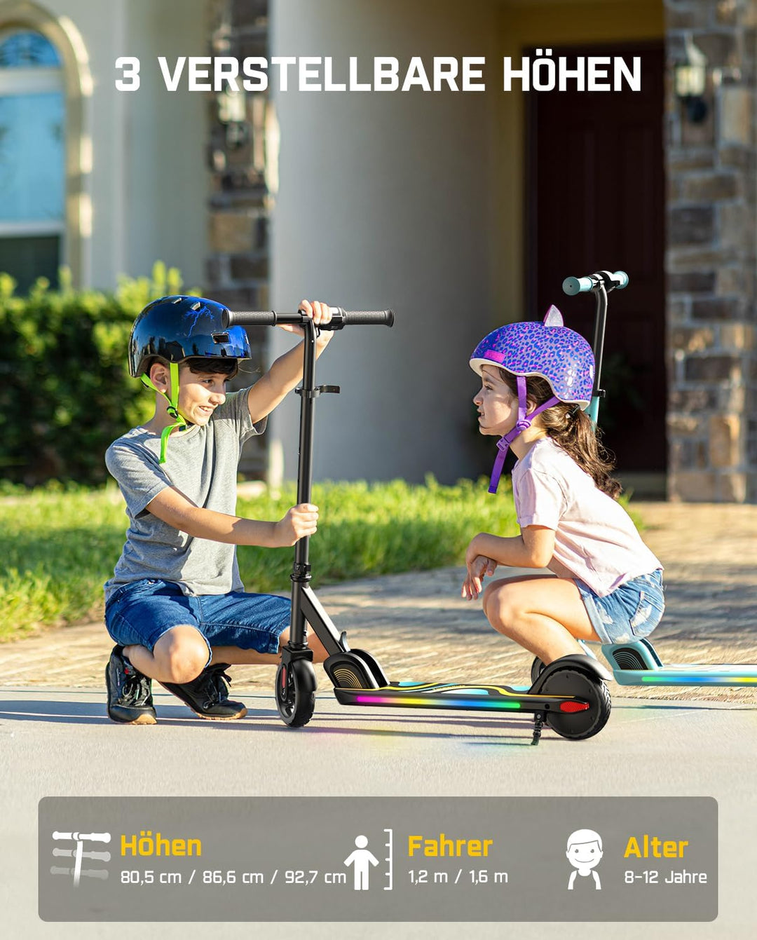 FanttikRide C9 Pro E Scooter Kinder von 120-160CM, Bunte Regenbogenlichter E Roller für Jungen und M