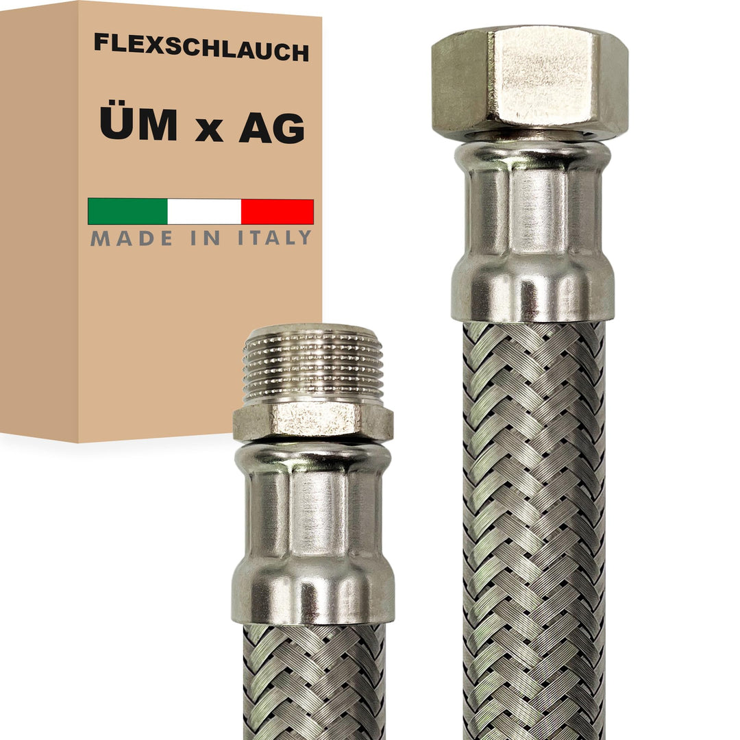 Flexschlauch DN25-1" Edelstahl Panzerschlauch Sanitär Hauswasserwerk - Made in Italy (1" ÜM x 1" AG,