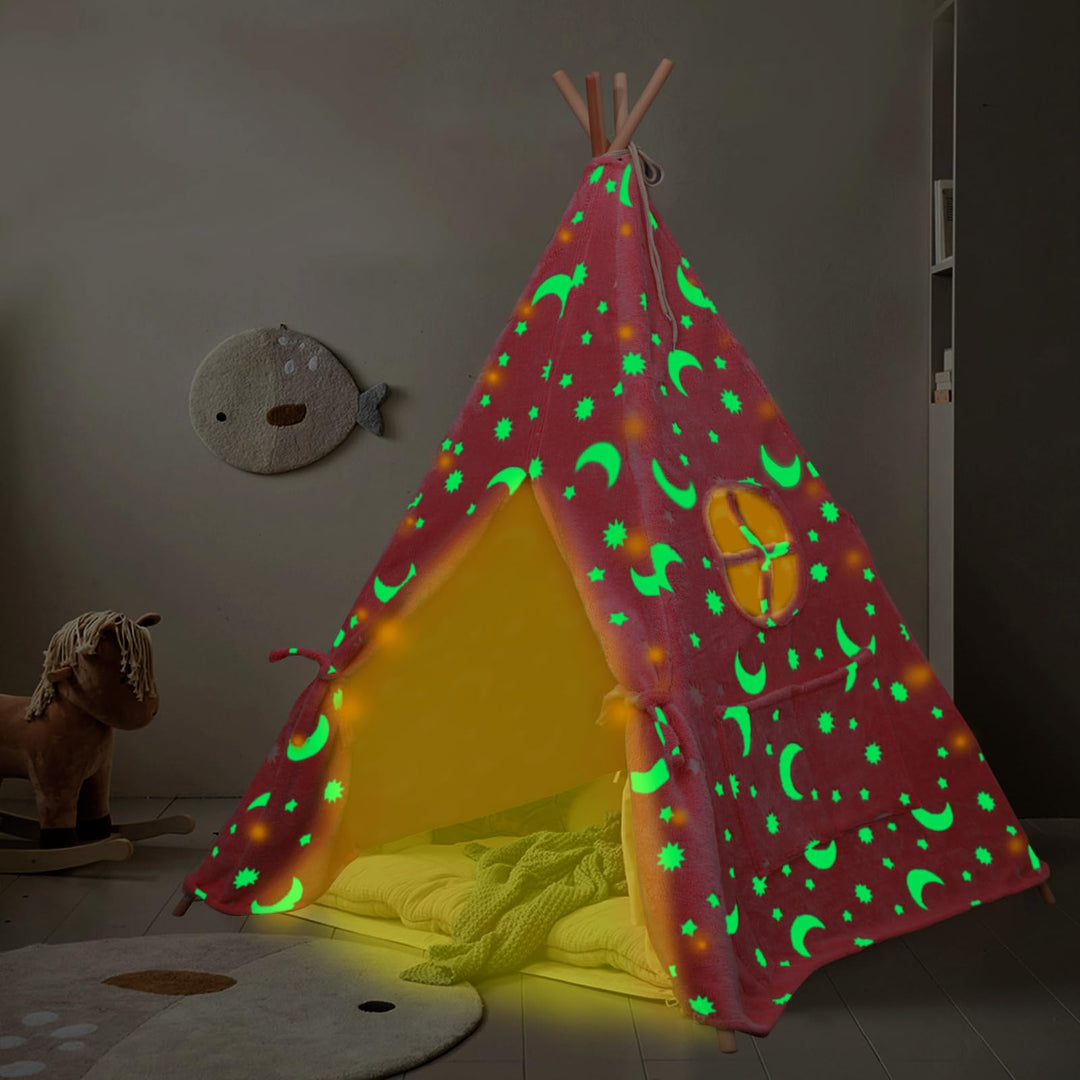 Tipi Zelt für Kinder, Tragbares Tipi Spielzelt,Drinnen Tipi Kinderzelt Rosa, Rosa