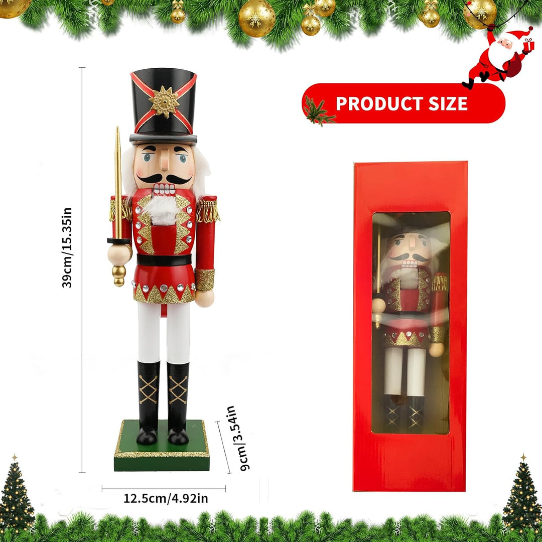 Jodsen Grosse Weihnachten Nussknacker Soldat Holz 38cm/15inchs Weihnachten Nussknacker Figuren Ornam